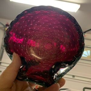 Elegant Antique Magenta Red Handblown Glass Bowl 1920’s